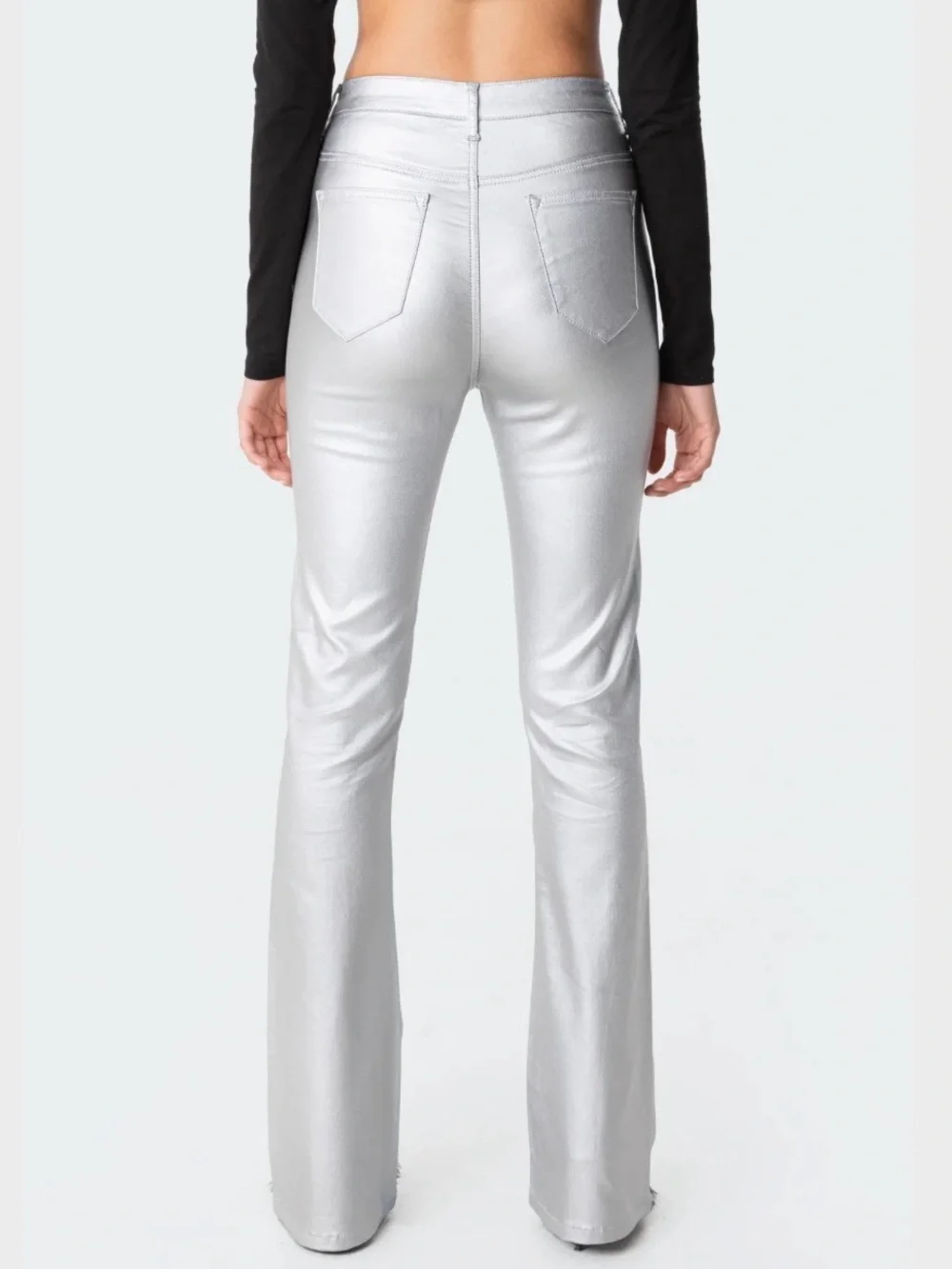 Edikted Luna Faux Leather Flare Jeans - Picture 4 of 5